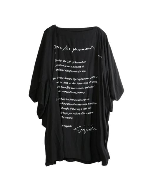 Yohji Yamamoto Black Slogan-Print Graphic-Print Midi Dress