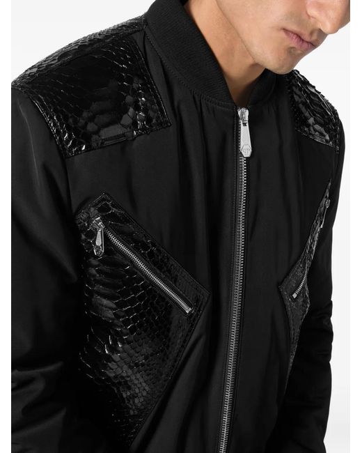 Philipp Plein Bomberjacke Mit Einsätzen Aus Pythonleder in Black für Herren