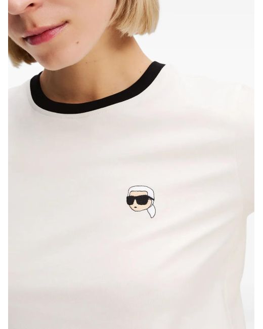 Karl Lagerfeld White Ikon Contrasting-Trim Petite T-Shirt