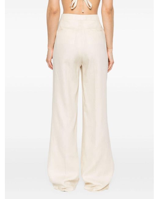 Tagliatore White Pleat-detail Linen Trousers