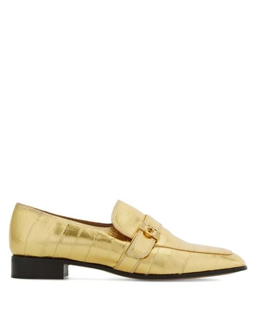 Ferragamo Metallic Laminated Loafers With Hug Buckle Detail