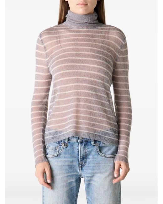 R13 Red Striped Turtleneck Top