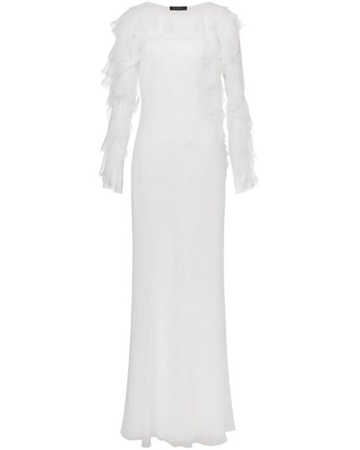 Robe Longue En Soie À Volants Alberta Ferretti en coloris White