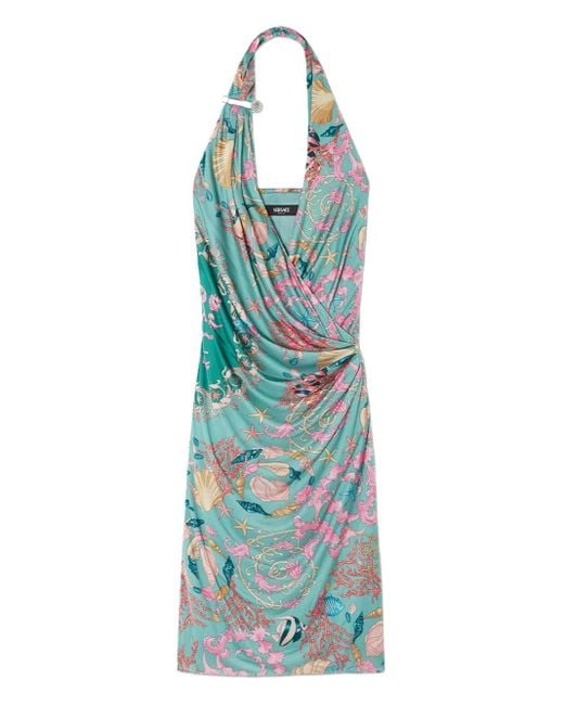 Vestido midi con cuello halter Versace de color Blue