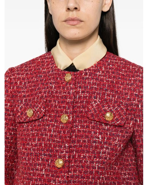 Valentino Garavani Red Buttoned Tweed Jacket