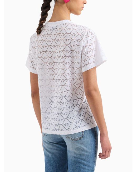 Emporio Armani White Devoré Cotton-blend T-shirt