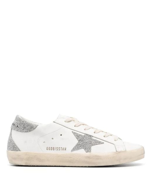 Golden Goose Deluxe Brand White Super-Star Trainers With Swarovski Crystal Star And Heels Tab