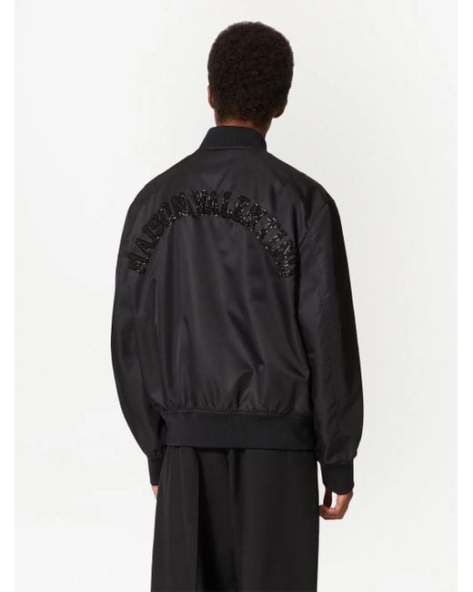 Valentino Garavani Black Sequin-Embellished Zip-Up Bomber Jacket for men