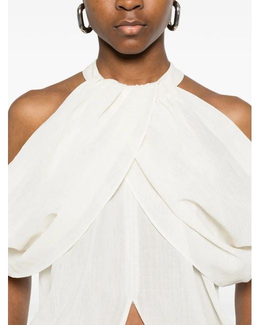 ELEH White Draped Halterneck Top