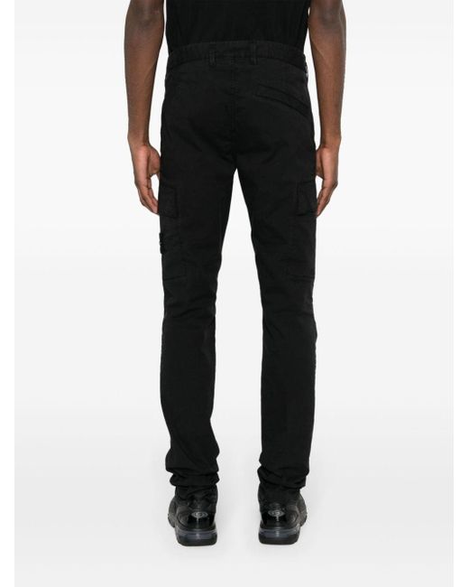 Stone Island Black Compass-badge Tapered Trousers for men