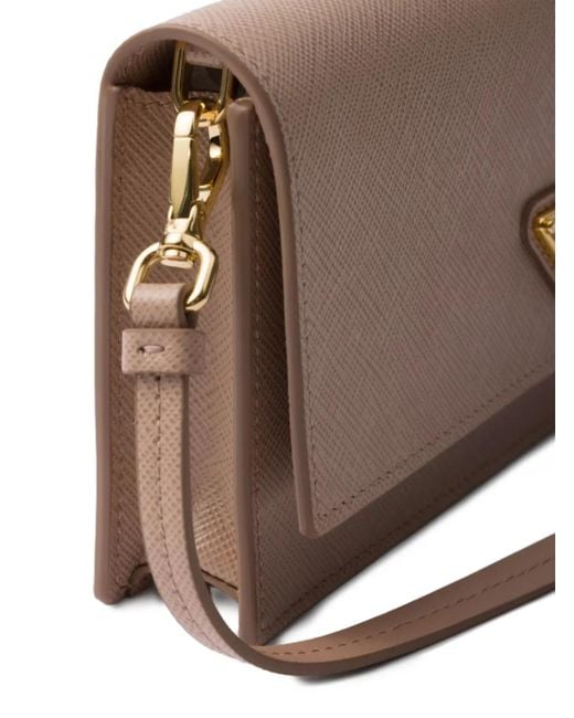 Prada Brown Umhängetasche Mit Logo-Schild