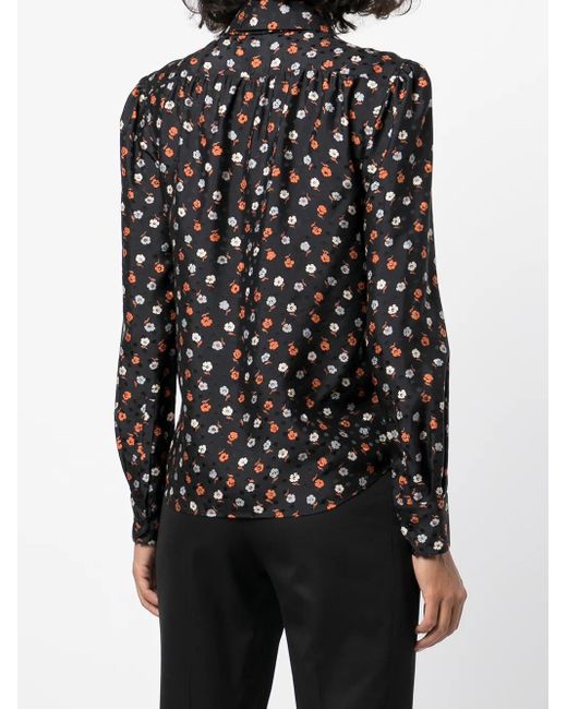 Saint Laurent Black Floral-Print Long-Sleeve Blouse