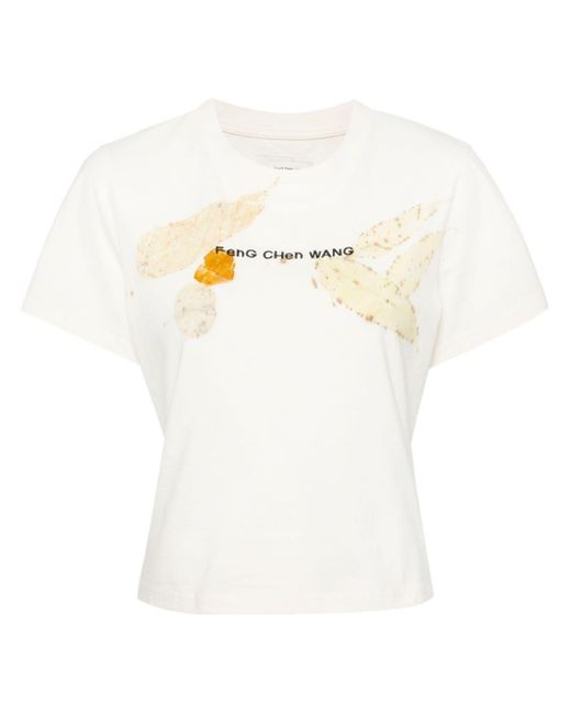 Feng Chen Wang White Logo-embroidered Cotton T-shirt