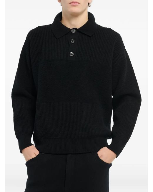 Barrie Black Waffle-Effect Polo Shirt for men