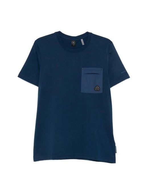 Moose Knuckles Blue Patch-Pocket T-Shirt for men