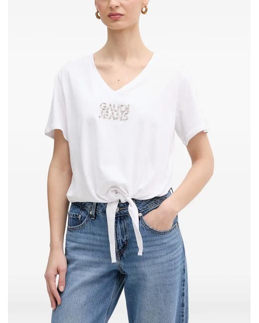 GAUDI White Logo-Embellished Knot-Detail T-Shirt