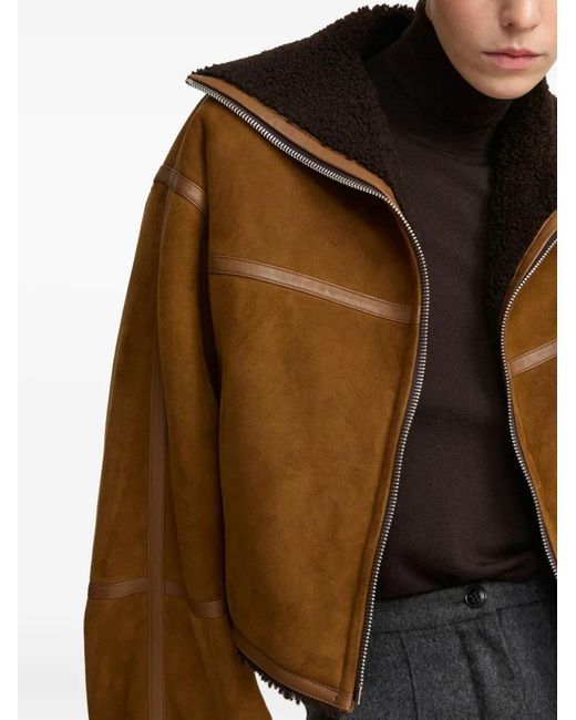 Yves Salomon Brown Shearling-Trimmed Suede Jacket