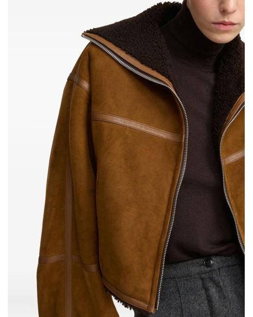 Yves Salomon Brown Shearling-Trimmed Suede Jacket