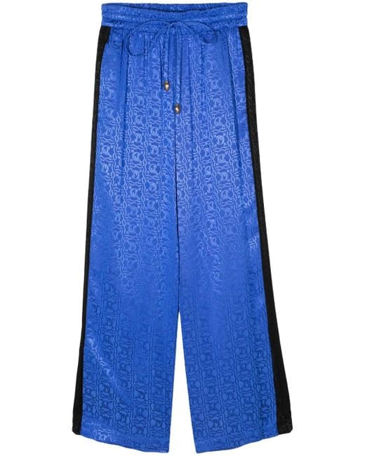 Just Cavalli Blue Jacquard Logo Straight-Leg Trousers