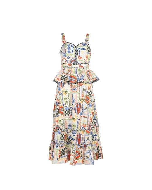 Hunter Bell White Lacey Peplum-Waist Tiered Midi Dress