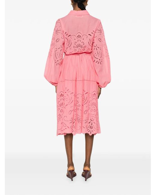 ERMANNO FIRENZE Pink Robe Mi-Longue Ceinturée À Détails D'Œillets