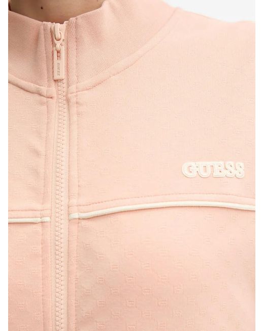 Guess Pink Clara Logo-Patch Zip-Up Sweatshirt