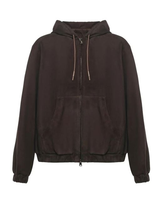 Giuliano Galiano Black Ohio Hooded Zip-Up Suede Jacket for men