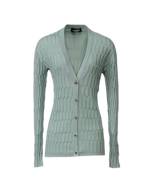 Fabiana Filippi Green Ribbed-Knit V-Neck Cardigan