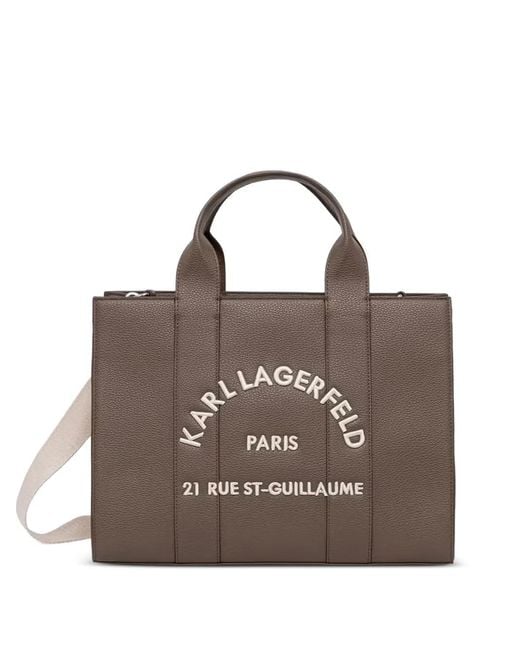 Karl Lagerfeld Brown Logo-Embroidered Pebbled Tote Bag