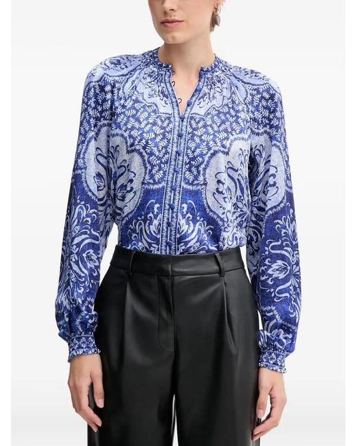 Hale Bob Blue Marianna Printed Button Top