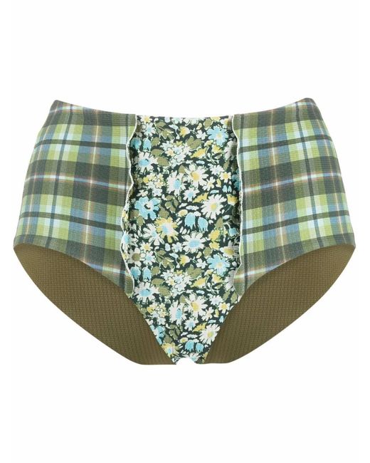 Marysia Swim Green Plaid And Floral-Print Bikini Bottoms