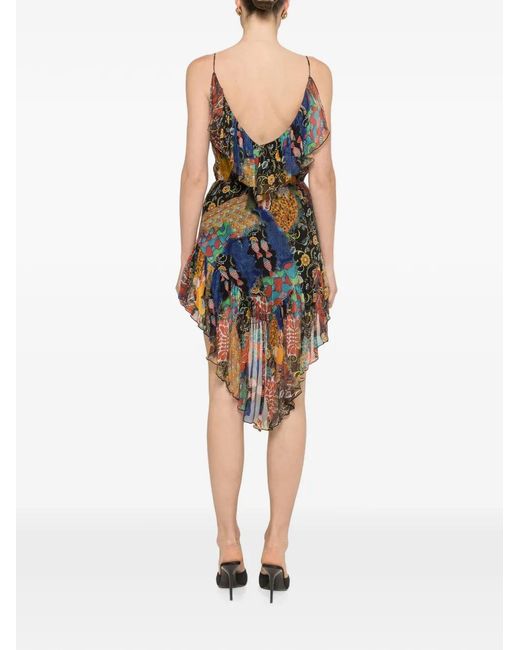 Nissa Black Printed Chiffon Asymmetric Mini Dress