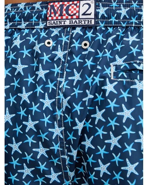 Mc2 Saint Barth Blue Starfish-Print Drawstring Swim Shorts for men