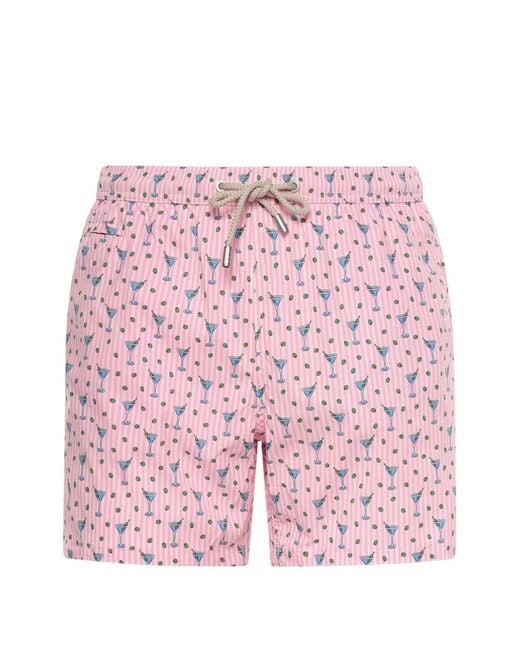 Mc2 Saint Barth Pink Lighting Micro Cocktail-Print Striped Swim Shorts for men