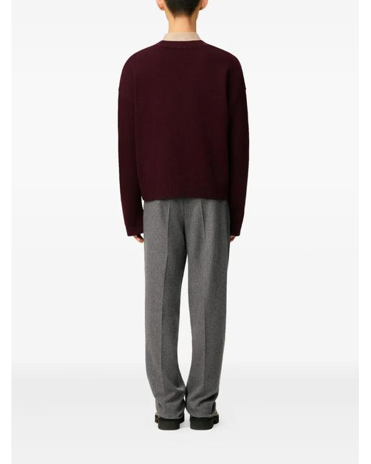 AMI Red Ami De Coeur V-Neck Wool Sweater