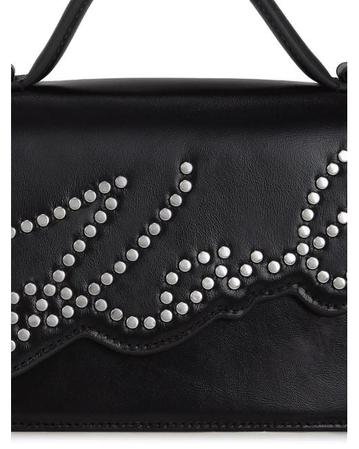 Karl Lagerfeld Black Small Signature Studded Cross Body Bag