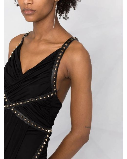 Philipp Plein Black Stud-Detailed Floor-Length Dress
