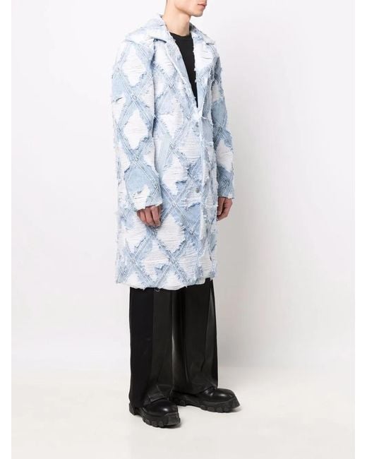 DIESEL Blue Distressed-Denim Patchwork Coat for men