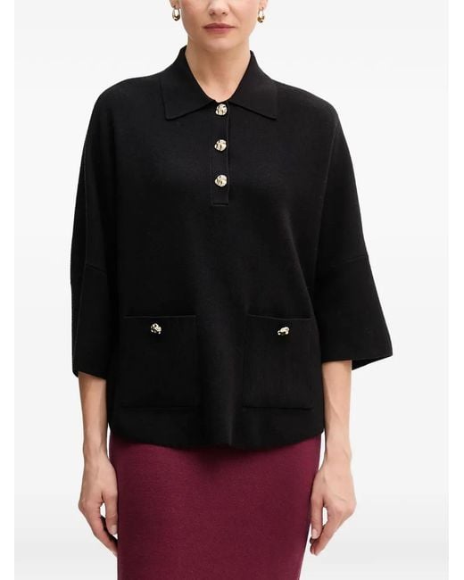 Joseph Ribkoff Black Button-Embellishment Polo Top
