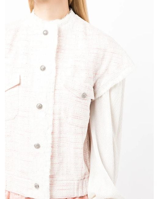 Shiatzy Chen White Lace-Embellished Tweed Jacket