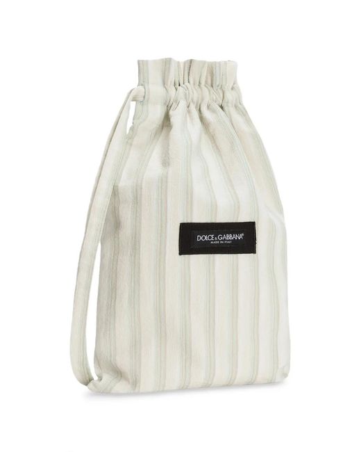 Dolce & Gabbana White Striped Drawstring Shoulder Bag for men