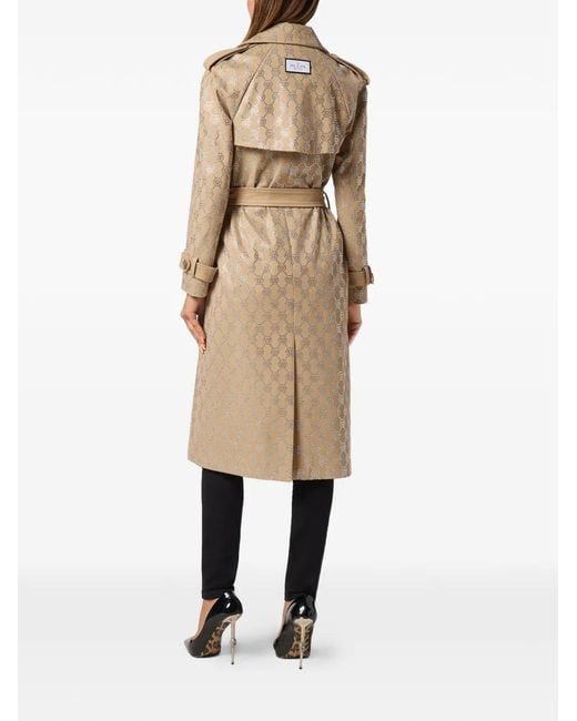 Philipp Plein Natural Trench Ceinturé À Motif Monogrammé