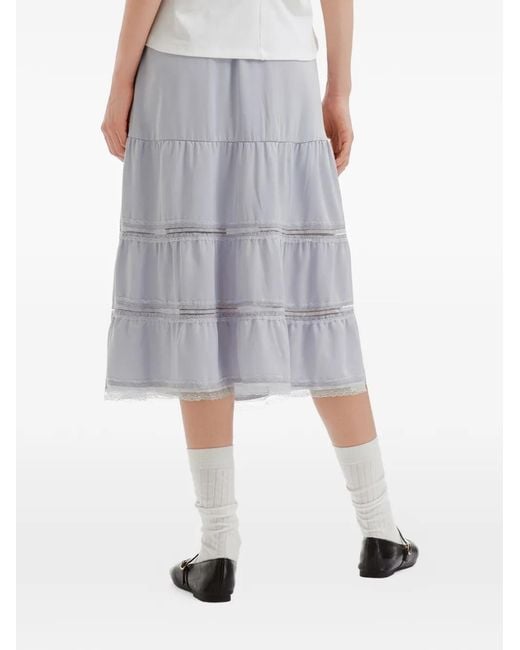 B+ AB Gray Lace-Trim Tiered Midi Skirt