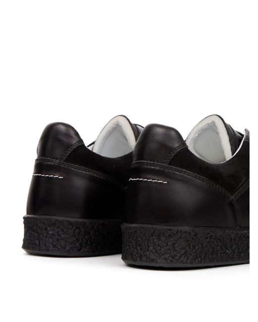 MM6 by Maison Margiela Black Stitch-Logo Leather Sneakers