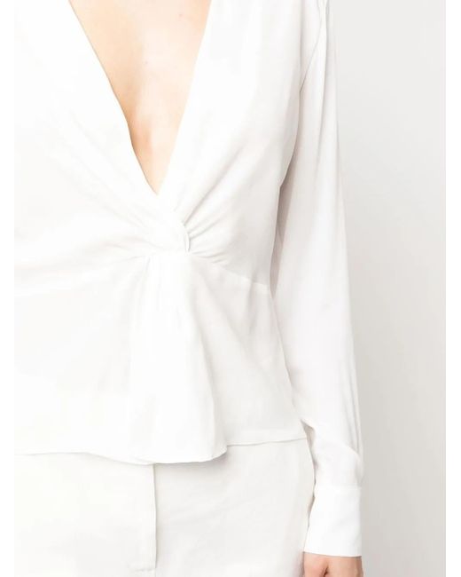 Pinko White Twisted V-Neck Blouse