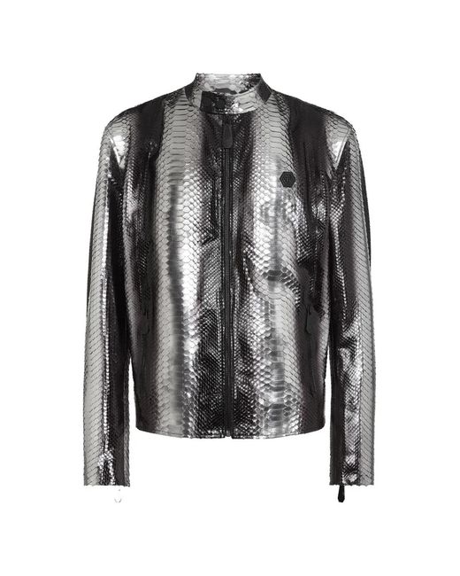 Philipp Plein Black Python-Skin Biker Jacket for men