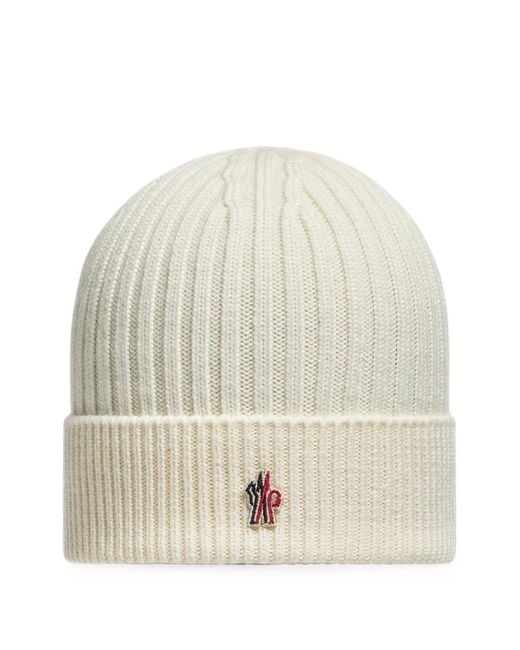 Moncler White Ribbed-Knit Virgin-Wool Beanie Hat for men