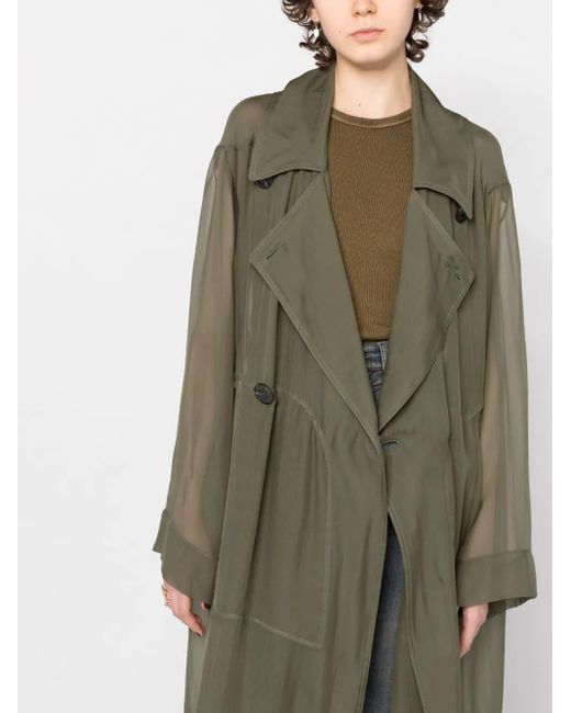 Rick Owens Green Sheer Silk Trench Coat