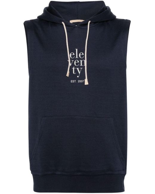 Eleventy Blue Logo-print Hooded Vest for men