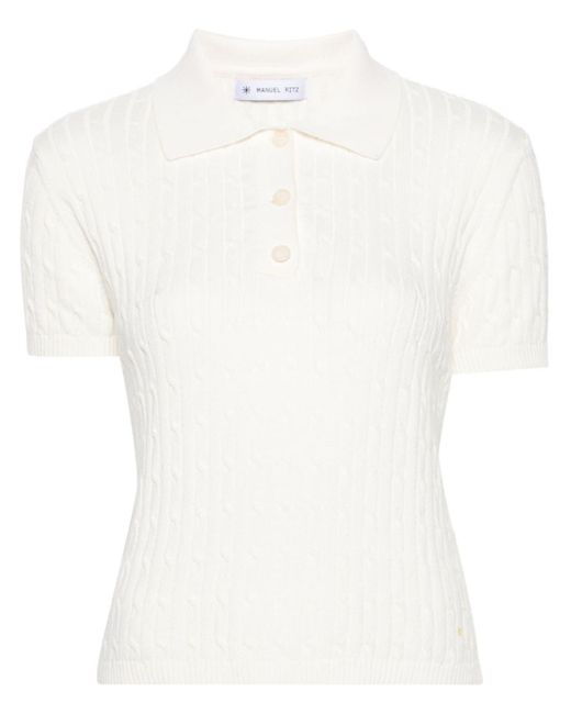 Manuel Ritz White Cable-knit Polo Jumper